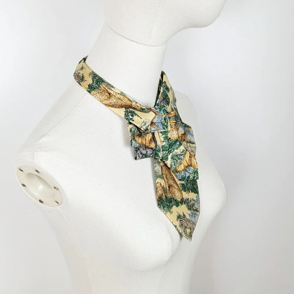Yellow Safari Ascot -  Jungle Animal Silk Scarf - Unique Scarf